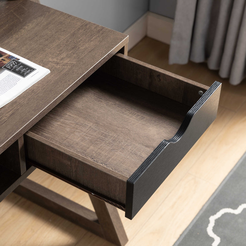 Home Office Desk With Drawer And Power Outlet/USB - Walnut Oak & Black
