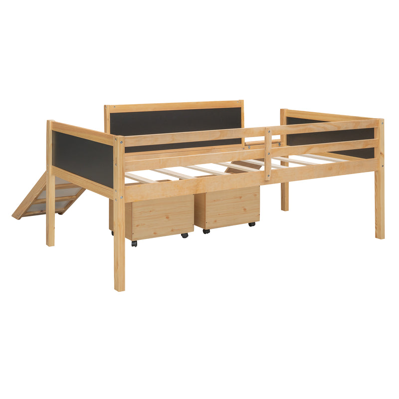 Twin size Loft Bed Wood Bed with Two Storage Boxes - Natrual ( old sku: LP000075AAM )