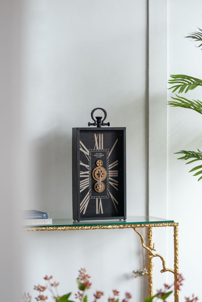 Decorative Roman Numeral Table Clock, Home Decor Gear Clock - Black / Gold