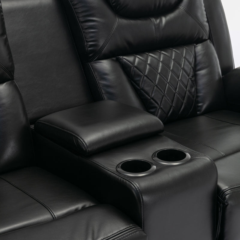 Home Theater Seating Manual Recliner Loveseat With Hide-Away Storage, Cup Holders And Led Light Strip For Living Room