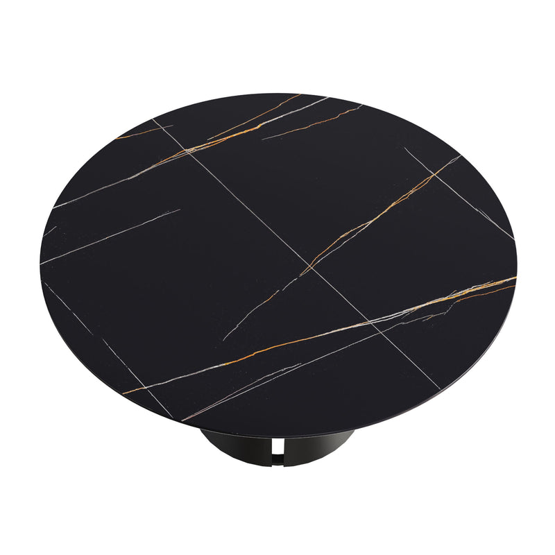 Modern Artificial Stone Round Carbon Steel Base Dining Table, Can Accommodate 6 People - Black / Gold