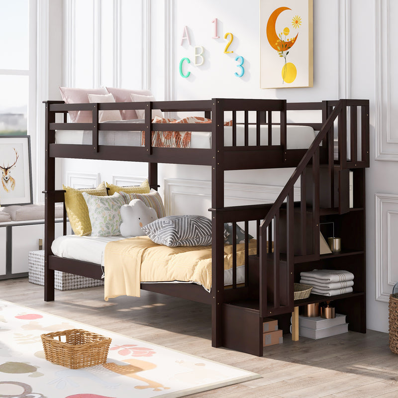 Stairway Twin-Over-Twin Bunk Bed with Storage and Guard Rail for Bedroom, Dorm, Espresso color(OLD SKU :LP000109AAP)