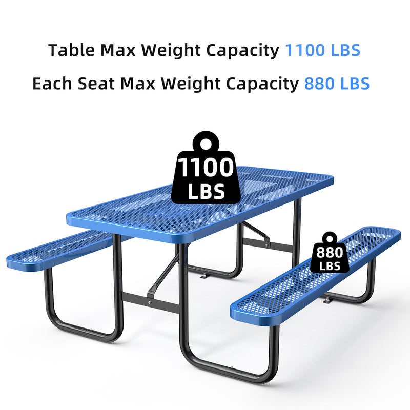 Expanded Rectangular Picnic Table - Blue - Metal