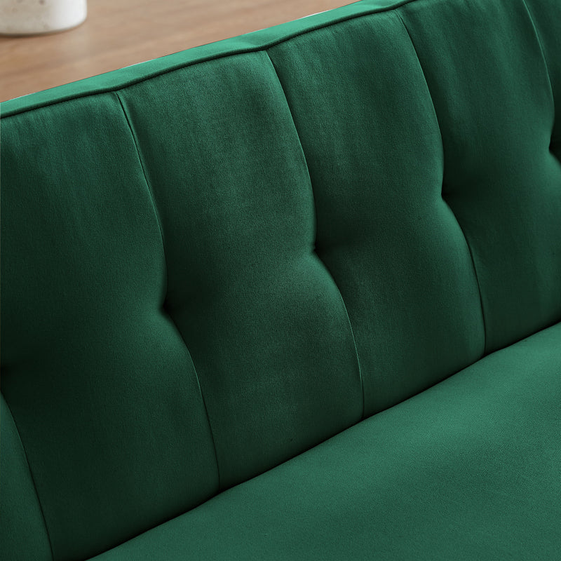 Mid-Century Chesterfield Sofa Couch, Modern Love Seats Sofa Furniture, Upholstered Button Tufted Couch With 2 Bolster Pillows For Living Room Apartment - Green