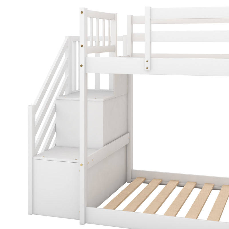 Twin over Twin Bunk Bed with Convertible Slide and Stairway, White