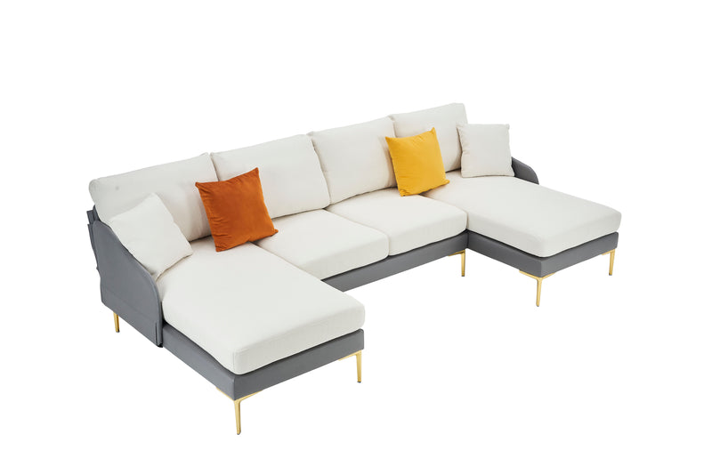 Modern Large Area Linen+Leathaire Fabric Color Matching Segmented Sofa, Ultra Wide Lounge Chair