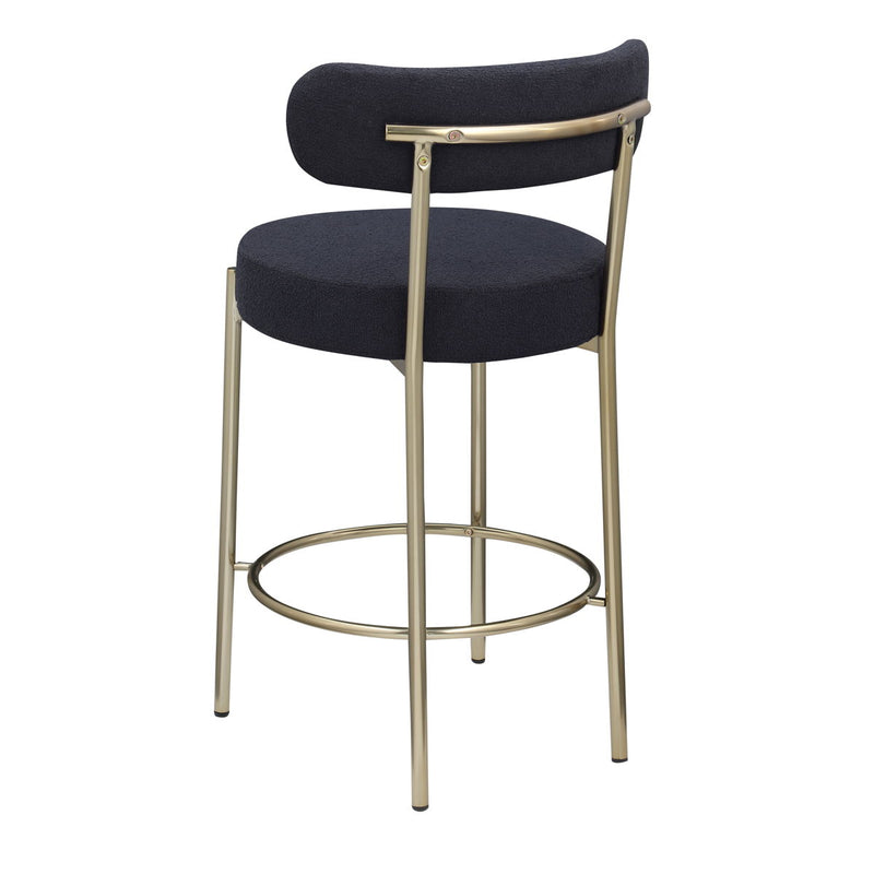 Modern Sherpa Counter Height Stools, Uphsoltered Seat Height Barstools With Brushed Brass Metal Legs Round Low Back Kitchen Stools With Footrest For Dining Room (Set of 2)