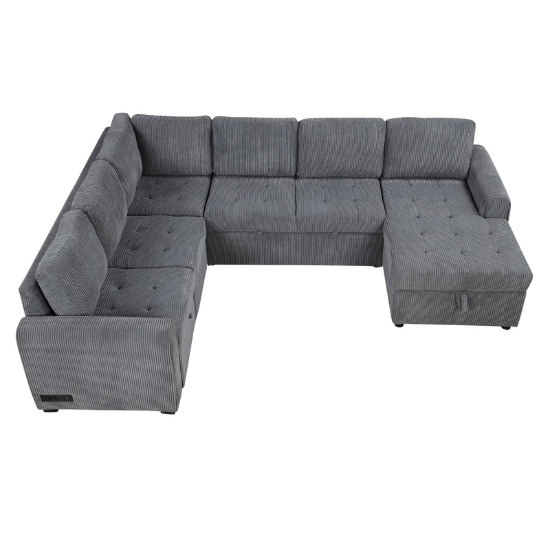 U-Shaped Sofa Sectional Sofa Pull-Out Sofa Bed With A Storage Chaise Lounge, Charging Devices For Living Room - Gray