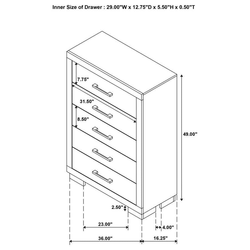 Jessica - 5-Drawer Bedroom Chest