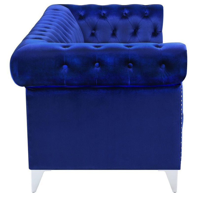 Bleker - Upholstered Tuxedo Arm Tufted Sofa - Blue