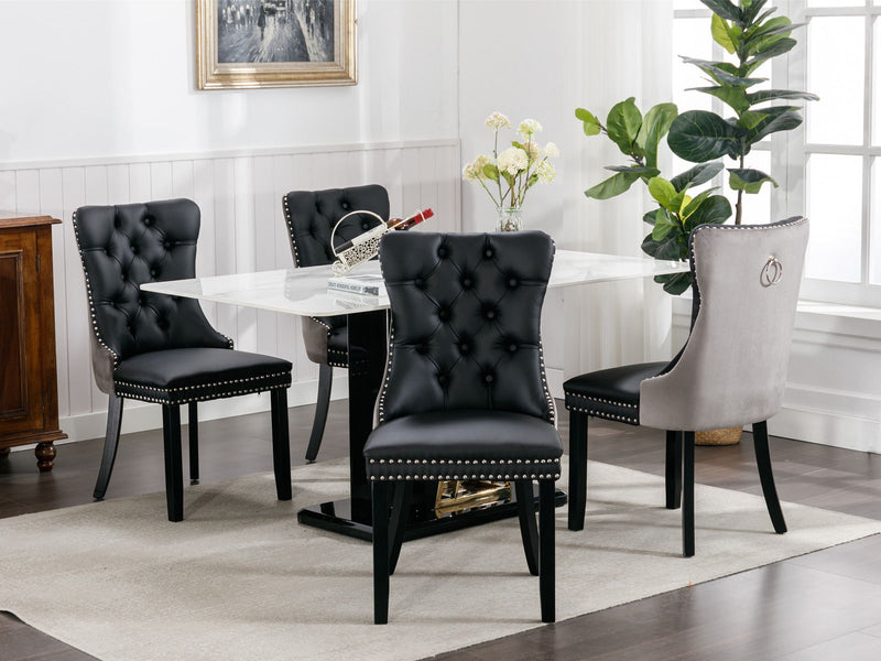 Nikki - Modern, High-End Tufted Solid Wood Contemporary PU And Velvet Upholstered Dining Chair With Wood Legs Nailhead Trim (Set of 2)