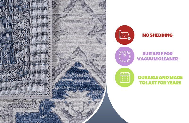 8' x 10' Oriental Non-Shedding Living Room Bedroom Dining Home Office Stylish And Stain Resistant Area Rug - Blue / Gray