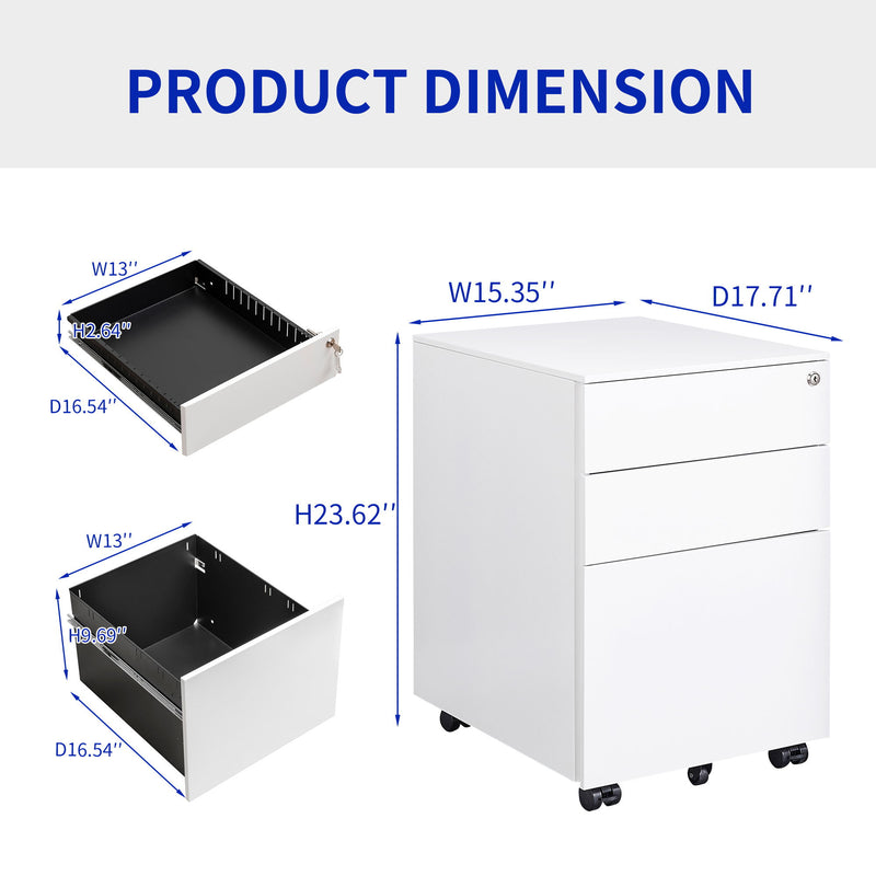 3 Drawer Mobile File Cabinet With Lock Steel File Cabinet For Legal / Letter / A4 / F4 Size, Home / Office Design