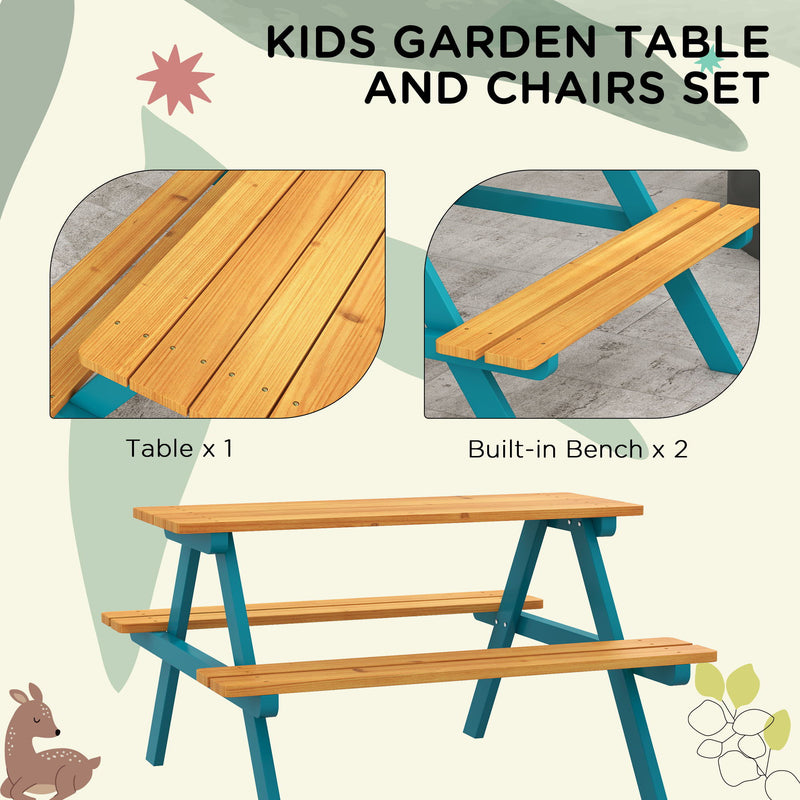 Outsunny - Kids Picnic Table Set With Wooden Table, Outdoor Bench Set With Seating For 4 Kids Ages 3-8 Years Old For Patio Garden, Easy Installation, Outdoor Indoor Use - Natural Wood