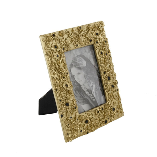 Vintage Photo Frame With Flower Design - Gold / Black