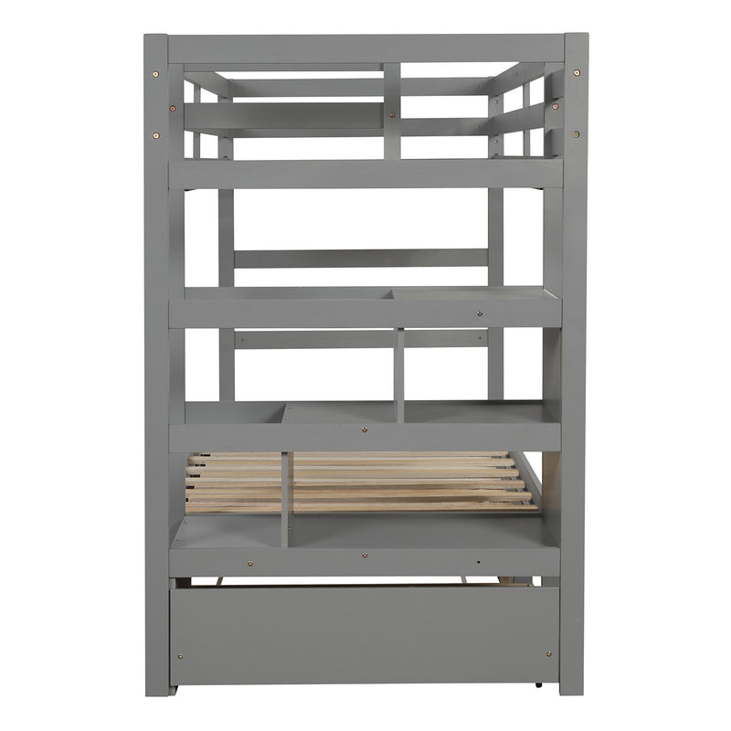 Twin over Twin/King (Irregular King Size) Bunk Bed with Twin Size Trundle, Extendable Bunk Bed   (Gray)(OLD SKU :LP000032AAE)