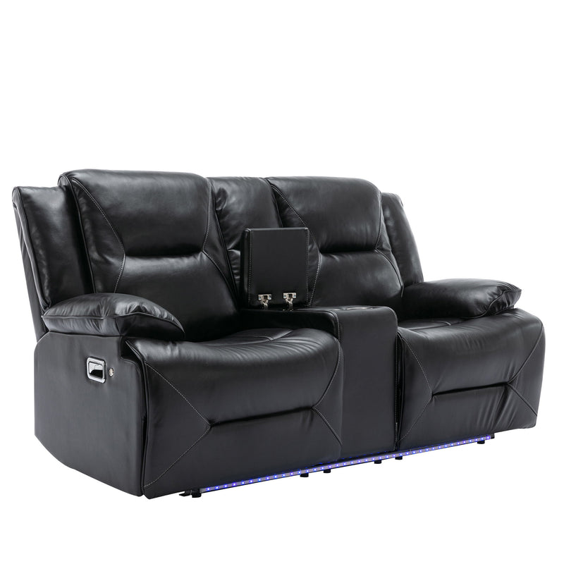 Home Theater Recliner Set Manual Recliner Chair With A Led Light Strip Two Built-In Cup Holders For Living Room