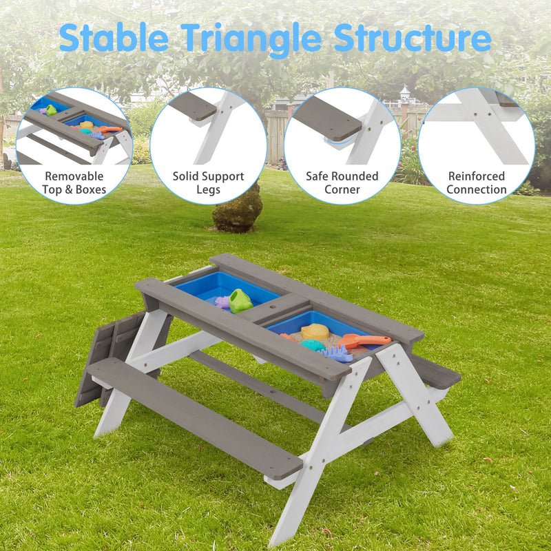 3-In-1 Kids Outdoor Wooden Picnic Table With Umbrella, Convertible Sand & Water, ASTM & CPSIA Certification