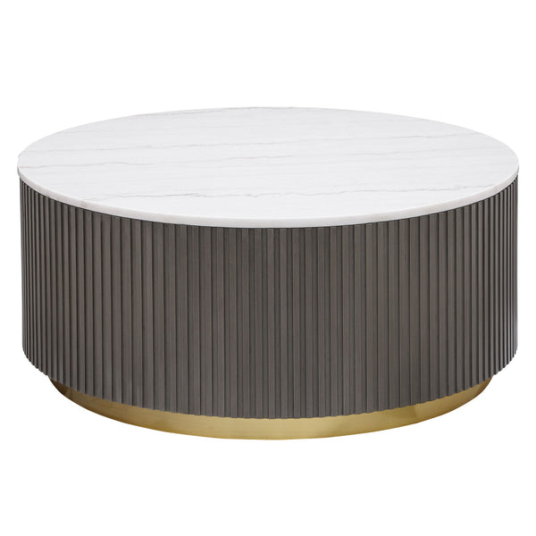 Jason - Round Marble Top Coffee Table - White And Charcoal