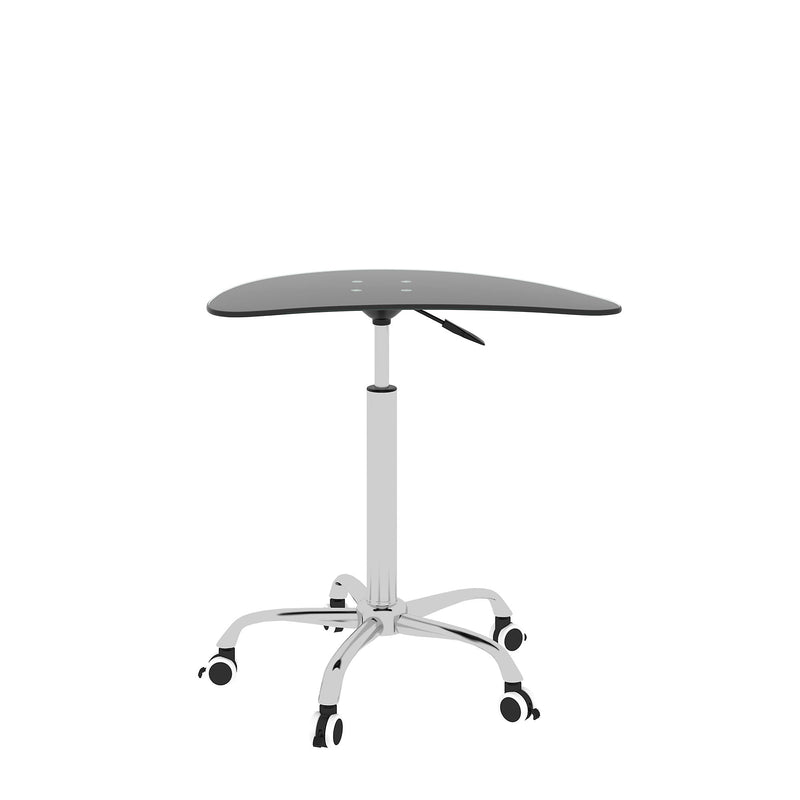 Adjustable Height Black Tempered Glass Table Desk Table With Lockable Wheels