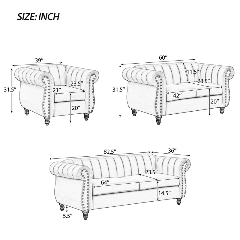 Modern Sofa Dutch Fluff Upholstered Sofa With Solid Legs, Buttoned Tufted Backrest