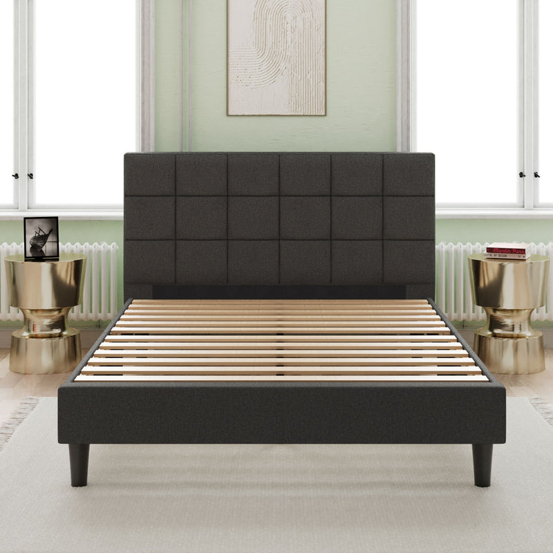 Upholstered Platform Bed Square Stitch