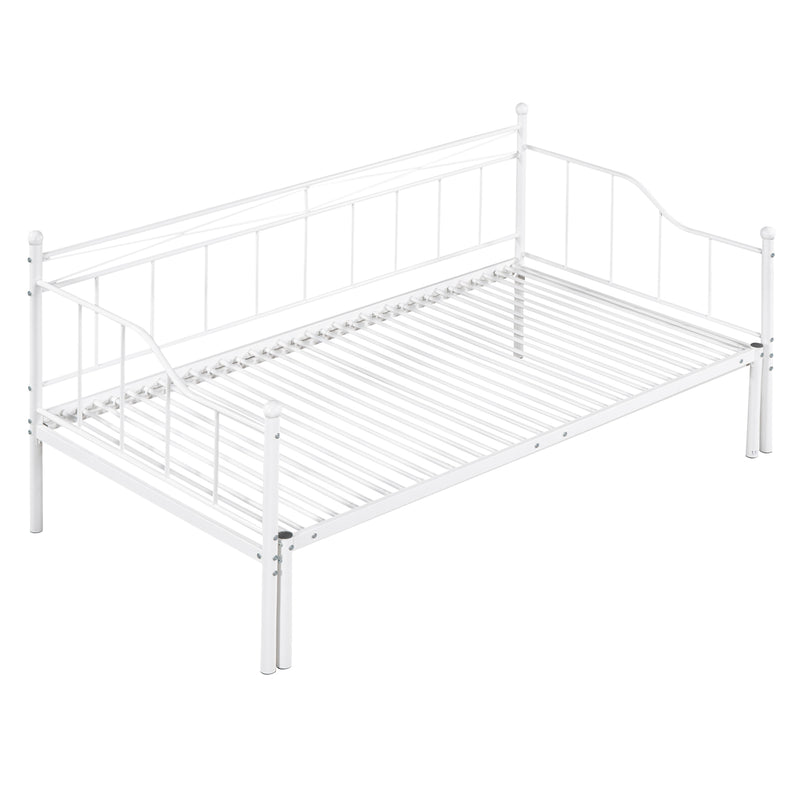 Twin Size Metal Daybed with Trundle, Daybed with Slat No Box required White