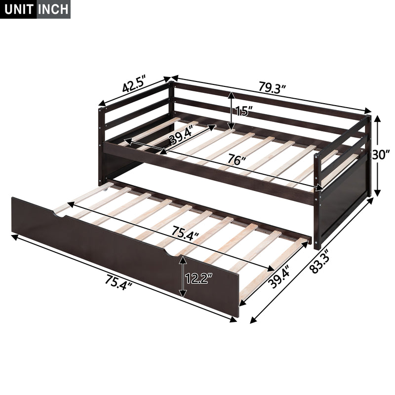 Twin Size Wood Daybed with Twin Size Trundle, Espresso