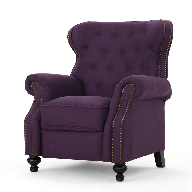 Accented Push Back Recliner Chair With Rolled Arms, Enjoy Cocooning Comfort - Plum