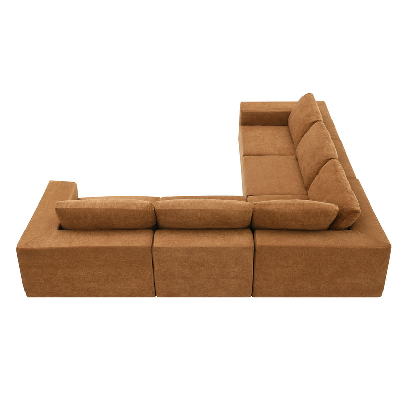 Modular L Shaped Sectional Sofa, Luxury Floor Couch Set, Upholstered Indoor Furniture, Foam - Filled Sleeper Sofa Bed For Living Room, Bedroom, 5 Pieces Free Combination - Brown