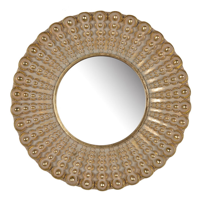 Transitional Beaded Sunburst Mirror, Round Accent Wall Mirror For Living Room, Entryway, Bathroom, Office, Foyer - Gold