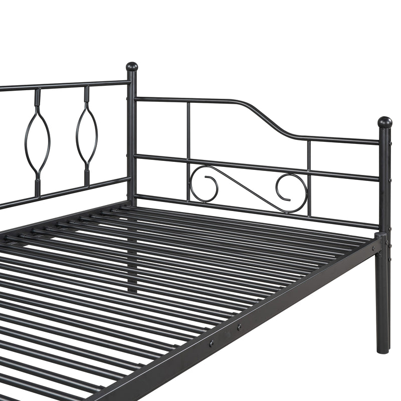 Twin Size Metal Daybed with Trundle, Daybed with Slat No Box required Black