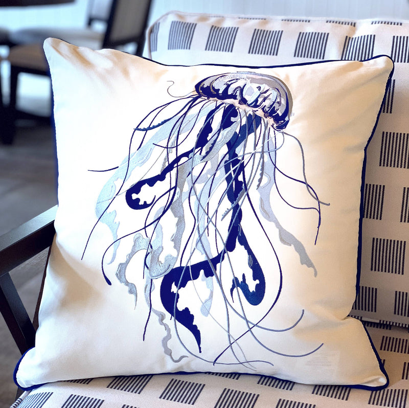 Blue Jellyfish Indoor/Outdoor Throw Pillow