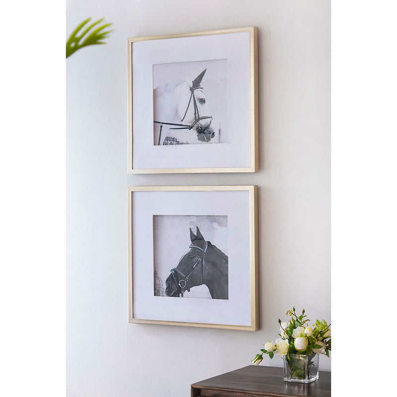 Wall Art Horse Animal Printing, Wall Decor Accent (Set of 2) - Golden / White