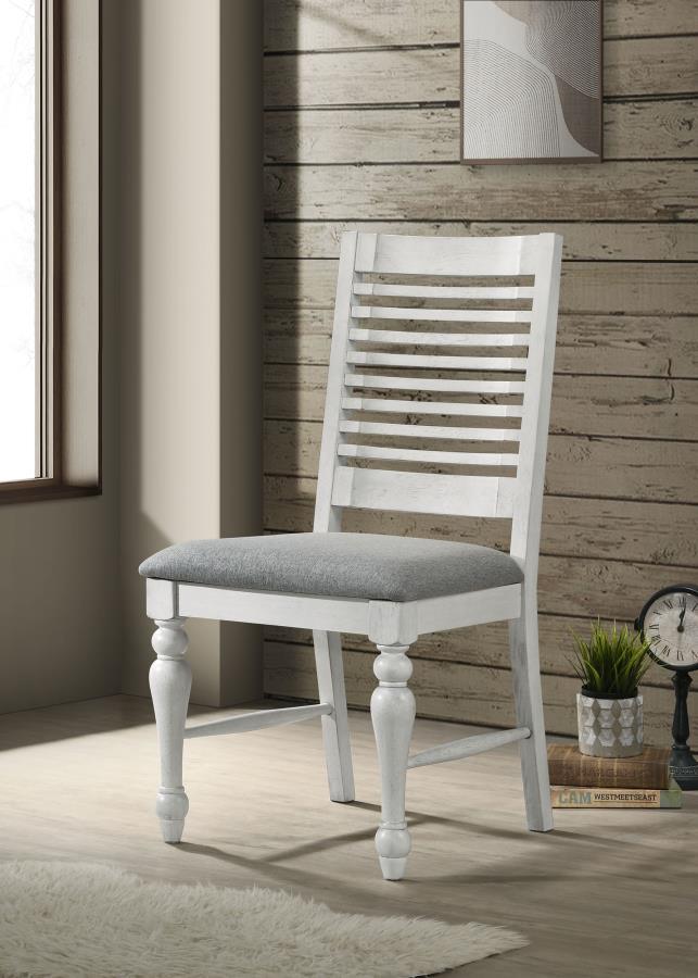 Aventine - Ladder Back Dining Side Chair With Upholstered Seat Vintage (Set of 2) - Chalk And Grey