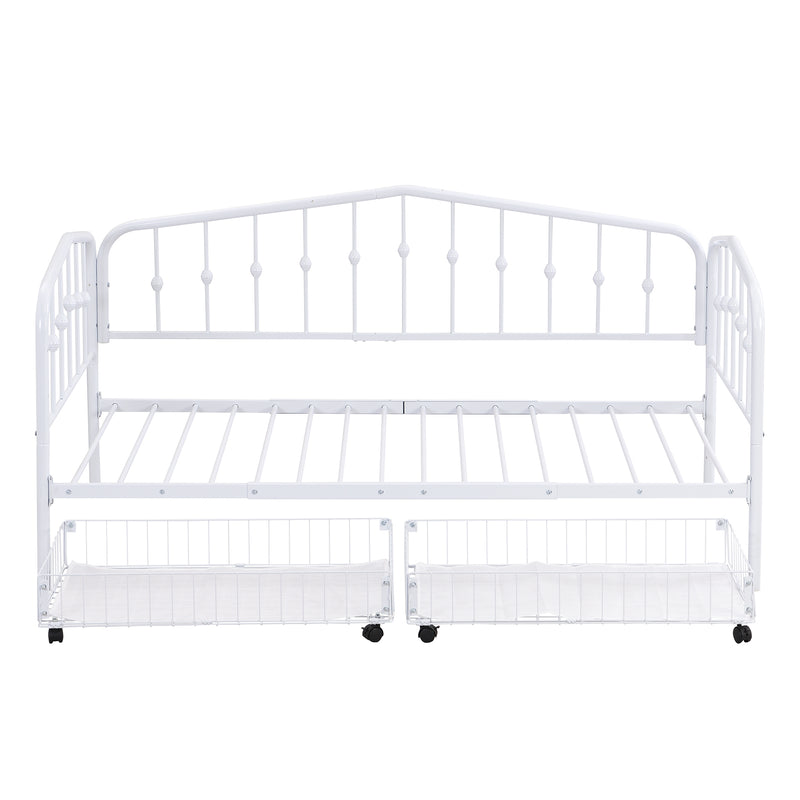 Twin Size Stylish Metal Daybed with 2 Drawers, White