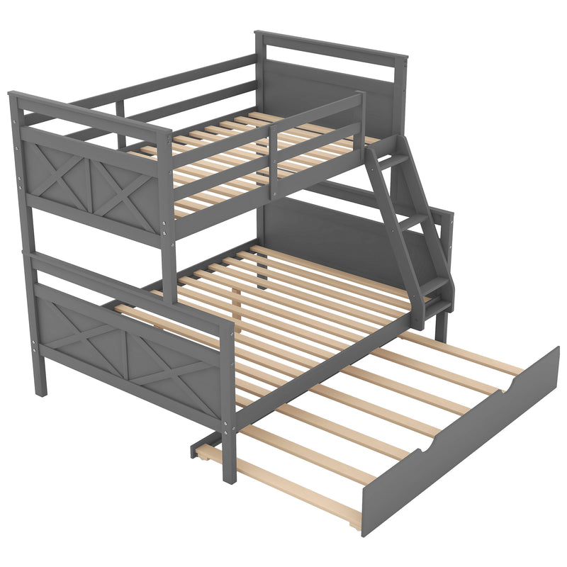 Twin over Full Bunk Bed with Ladder, Twin Size Trundle, Safety Guardrail, Gray(Old SKU:SM000208AAE-1)