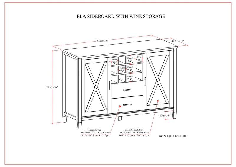 Ela - Sideboard with Wine Storage - Smoky Brown