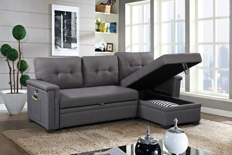 Ashlyn - Reversible Sleeper Sectional Sofa With Storage Chaise, USB Charging Ports And Pocket