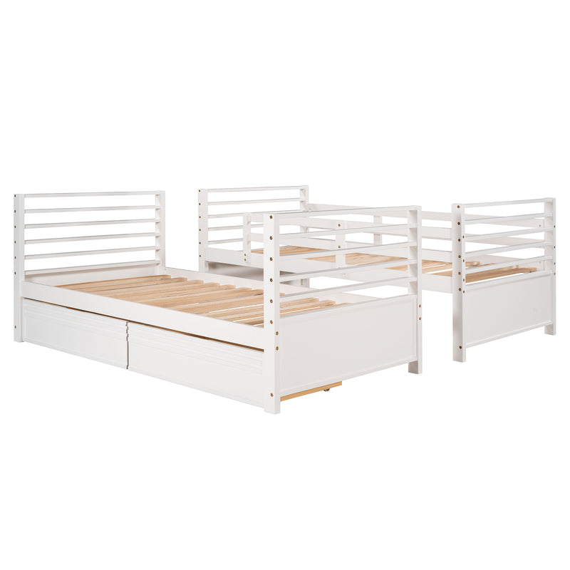 Twin over Twin Wood Bunk Bed with Two Drawers - White