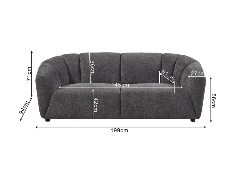 Living Room Sofa Set With Luxury Boucle , 3 Seater - Gray