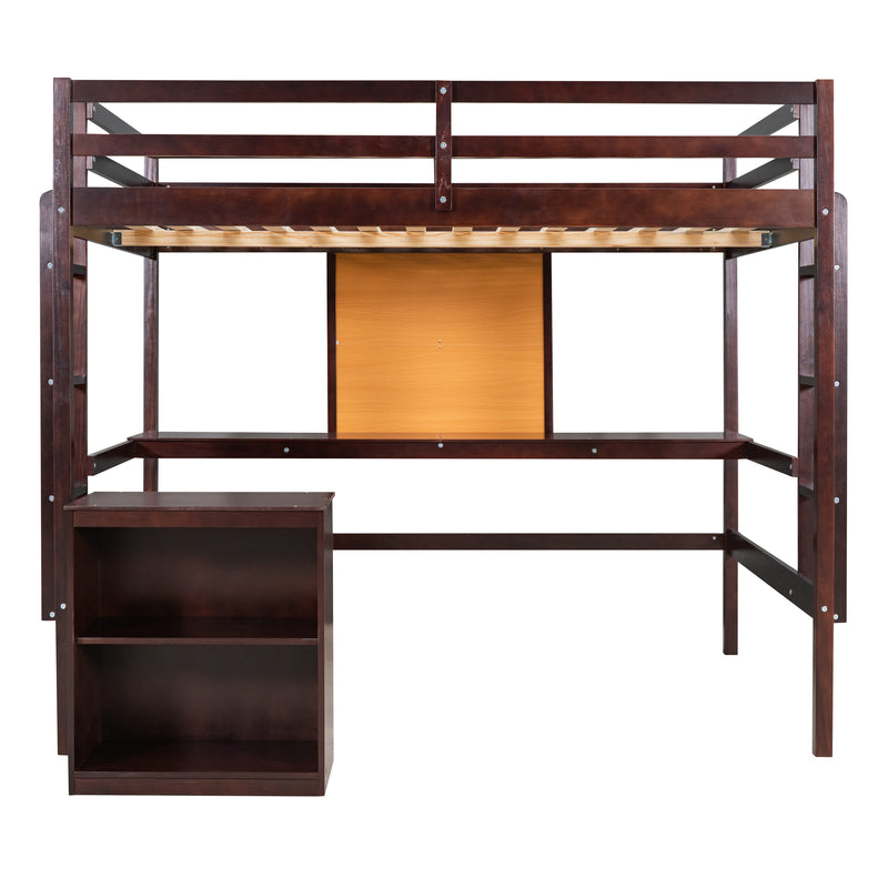 Twin size Loft Bed with Desk and Writing Board, Wooden Loft Bed with Desk & 2 Drawers Cabinet- Espresso