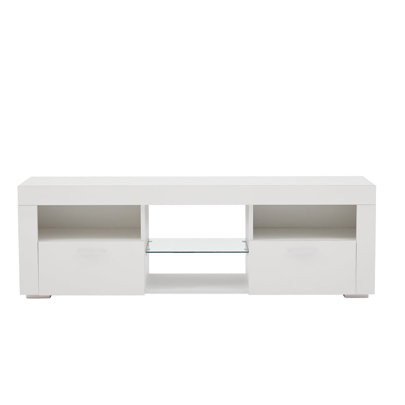 White morden TV Stand with LED Lights,high glossy front TV Cabinet,can be assembled in Lounge Room, Living Room or Bedroom,color:WHITE