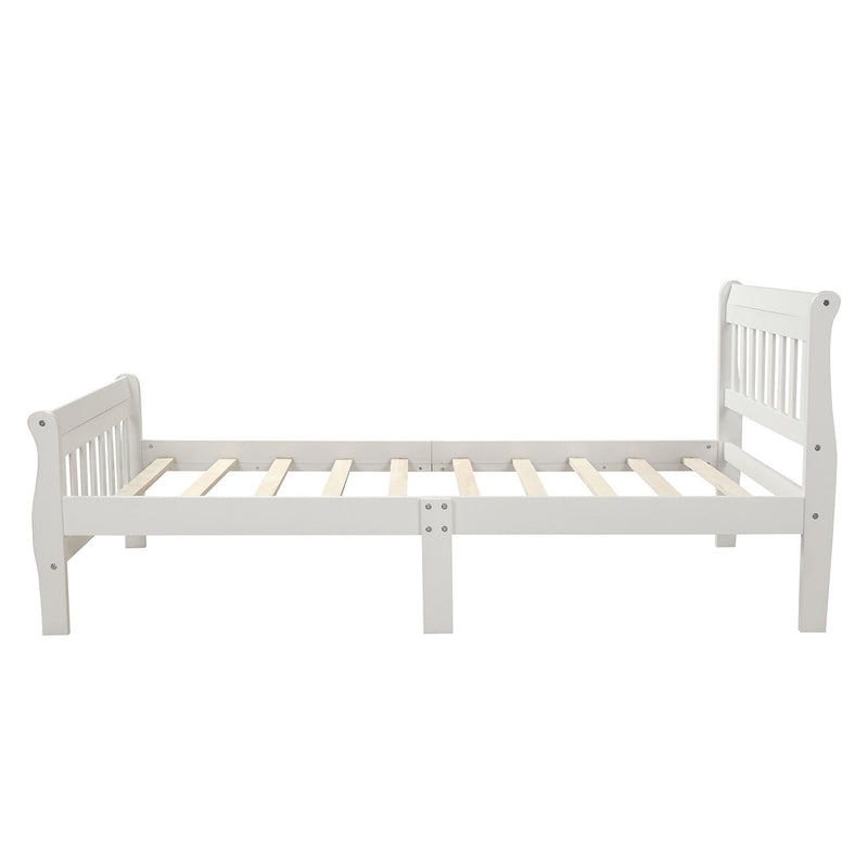 Twin Platform Bed Frame Panel Bed Mattress Foundation Sleigh Bed With Headboard / Footboard / Wood Slat Support - White