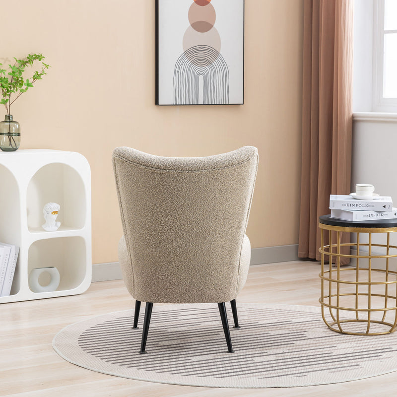 Boucle Upholstered Armless Accent Chair Modern Slipper Chair, Cozy Curved Wingback Armchair, Corner Side Chair