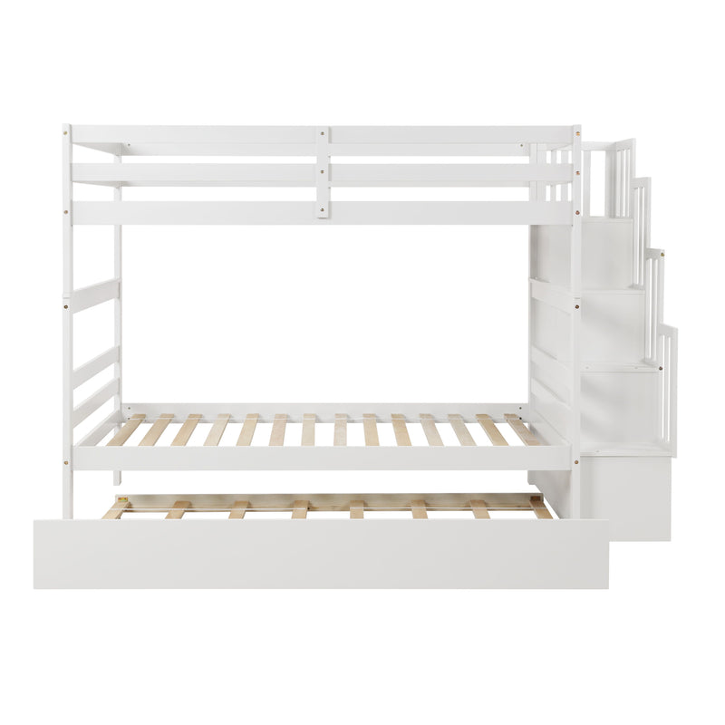 Twin Over Twin Bunk Beds With Twin Trundle And Stairway Storage Function