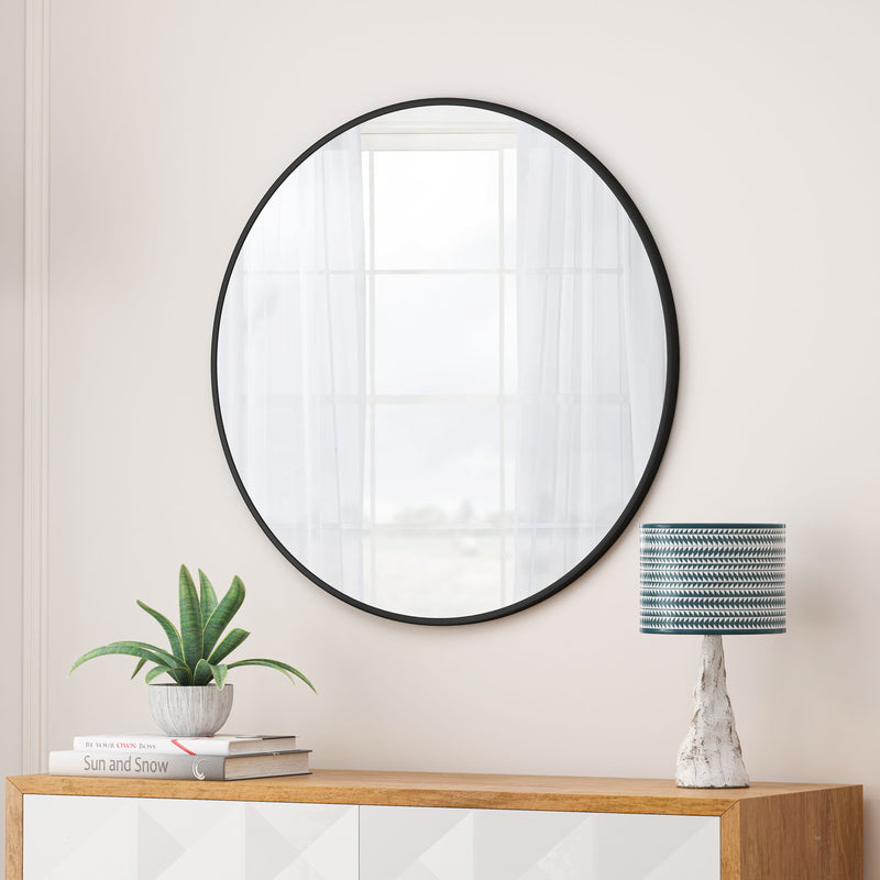 Wall Mirror Circular Mirror Metal Framed Mirror Round Vanity Mirror Dressing Mirror, For Bathroom, Living Room - Black