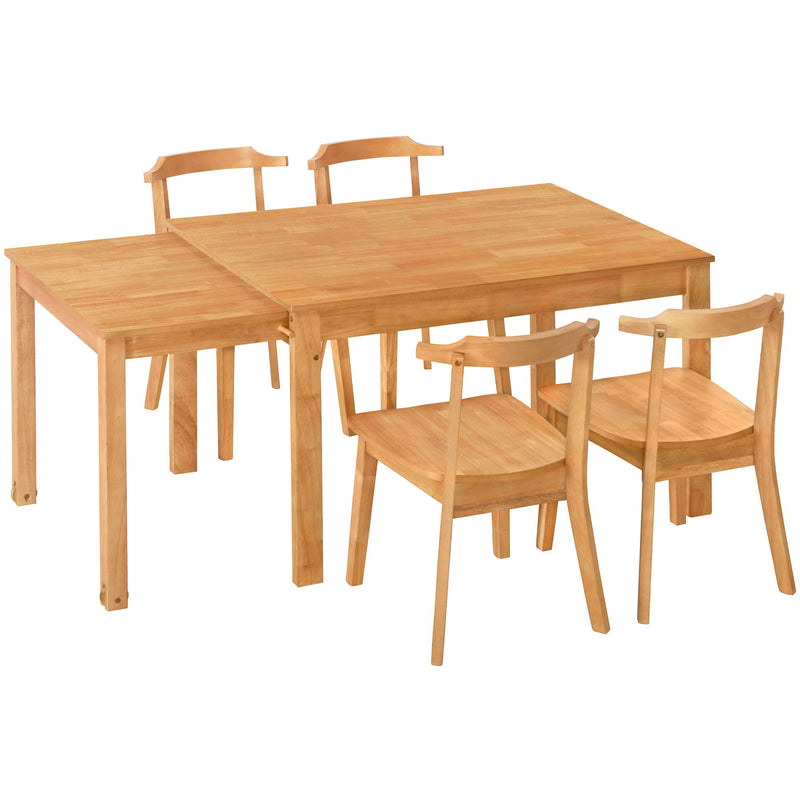 Topmax - 5 Piece Farmhouse Extendable Dining Table Set With Wheels Kitchen Table Set With Pull-Out Side Table And Dining Chairs For Small Places