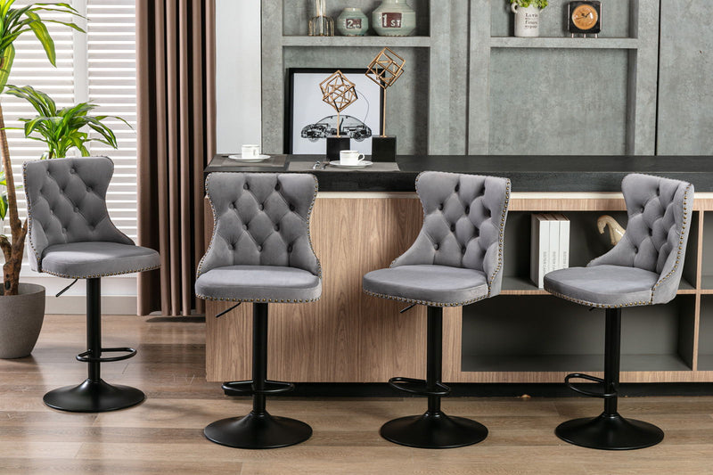 Swivel Velvet Barstools Adjusatble Seat Height, Modern Upholstered Bar Stools With Backs Comfortable Tufted For Home Pub And Kitchen Island (Set of 2)