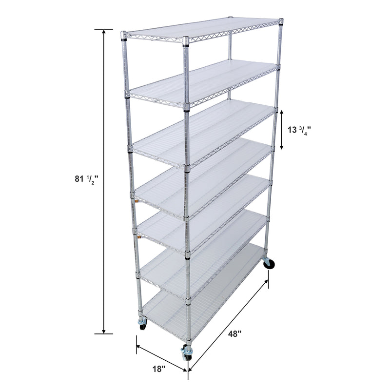 7 Tier Metal Shelf Wire Shelving Unit, 2450Lbs Heavy Duty Adjustable Storage Rack With Wheels & Shelf Liners For Closet Kitchen Garage Basement Commercial Shelving